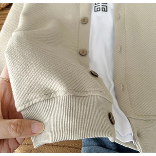 [ส่งไวจากไทย]เสื้อคลุมเด็กชาย เสื้อแจ๊คเกตเด็กชาย เสื้อกันหนาวเด็ก กระดุมหน้า ปักเท่ๆ ใส่กันแดด ใส่ในห้องแอร์
