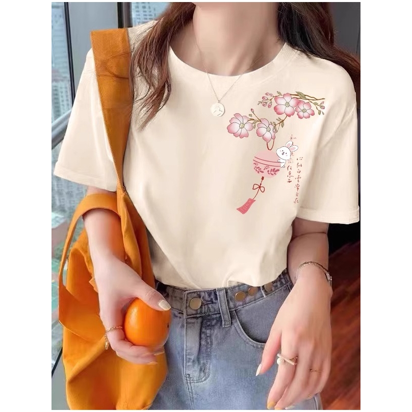 【ส่งจากไทย】เสื้อยืดผู้หญิง คอกลม แขนสั้น สไตล์เรียบง่าย คุณภาพสูง ผ้านุ่ม สวมใส่สบาย – โปรปัง