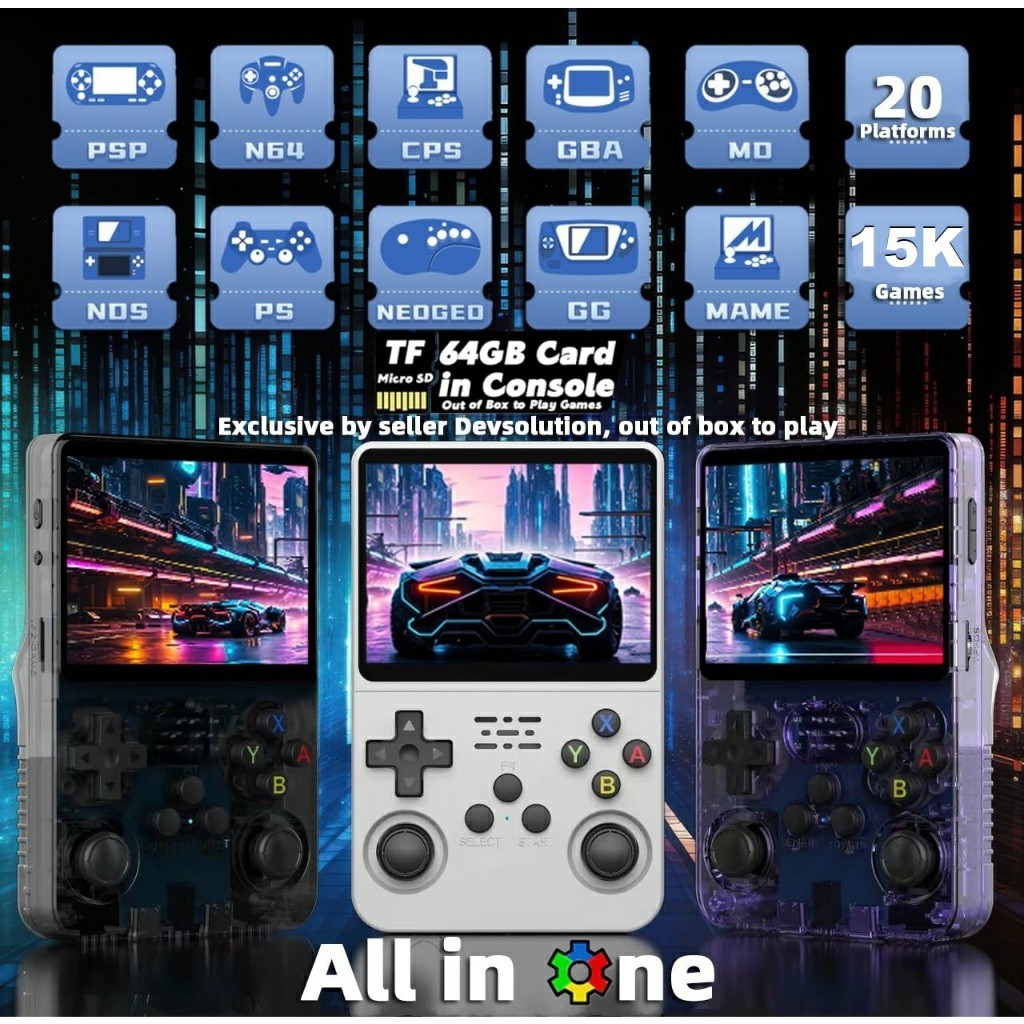 R36s Retro เกมพกพาระบบ Linux จอ IPS 35 นิ้วรองรับ 64GB128G แบตอึดเปิดแหล่งเกมคลาสสิกเหมาะเดินทาง