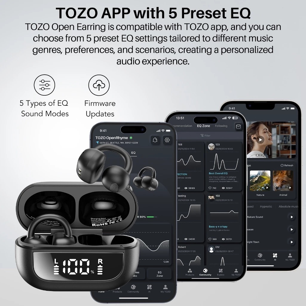 [ ประกันศูนย์ไทย 1 ปี ] Tozo OpenRhyme หูฟังไร้สายทรง Clip On น้ำหนักเบา สเปคดี ราคาสบายกระเป๋า