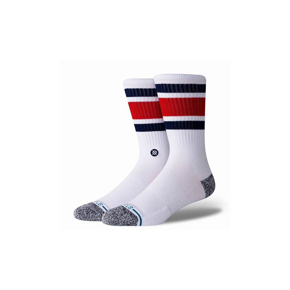 STANCE ถุงเท้ารุ่น BOYD ST ถุงเท้า ข้อยาวสีพื้นขาวคาดแถบสีน้ำเงินแดง