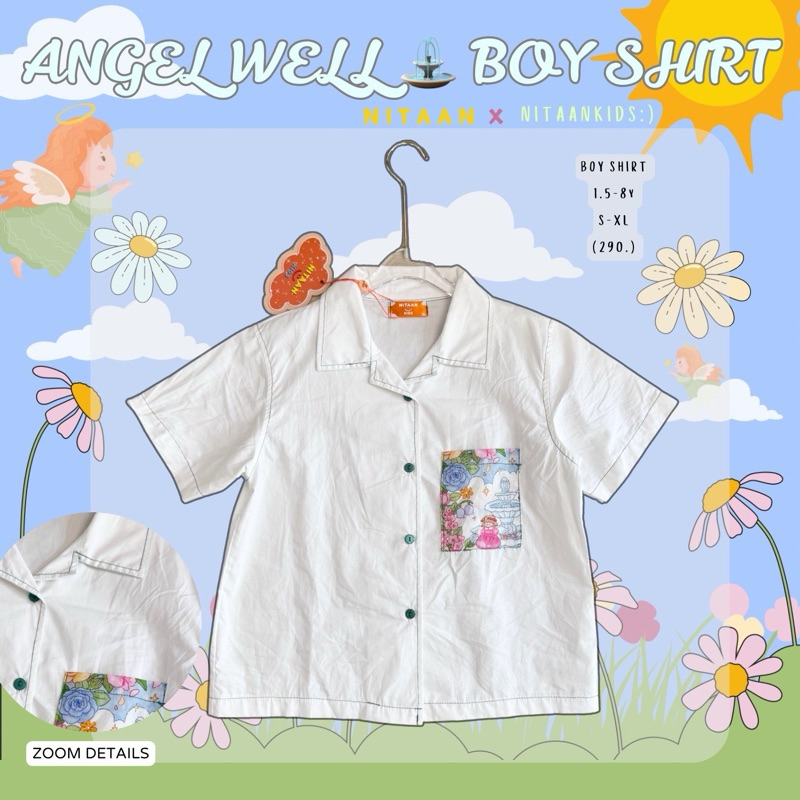 NITAANKIDS:) เสื้อเชิ้ตเด็กลาย ANGEL WELL FAMใส่ได้ทั้งหญิงชาย ผ้าคอตตอนแท้ ใส่สบายไม่ร้อนค่า ทรงสวย