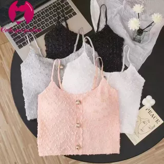 #252 เสื้อครอปสายเดี่ยว ผ้าลูกไม้แต่งกระดุมทอง สีหวานสวย สม๊อคหลัง สินค้าพร้อมส่ง