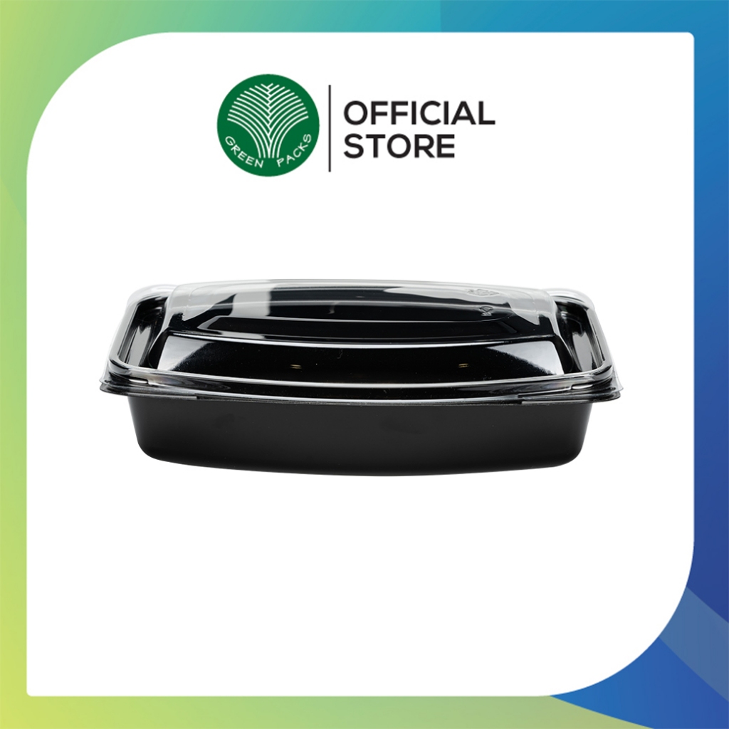กล่องข้าวพลาสติก สีดำ 1ช่อง พร้อมฝา [300 ชุด] เบนโตะ Bento (โปรดอ่านรายละเอียดก่อนกดสั่งซื้อ) GreenPacks