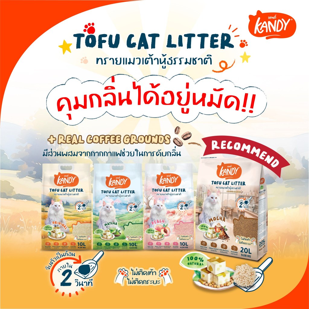 ( 10L) Kandy แคนดี้ ทรายแมวเต้าหู้ควบคุมกลิ่นดีมากไม่มีฝุ่นไม่ติดเท้าไม่ติดกระบะทราย มีซิปล็อค เก็บกลิ่นหอมขนาด10ลิตร