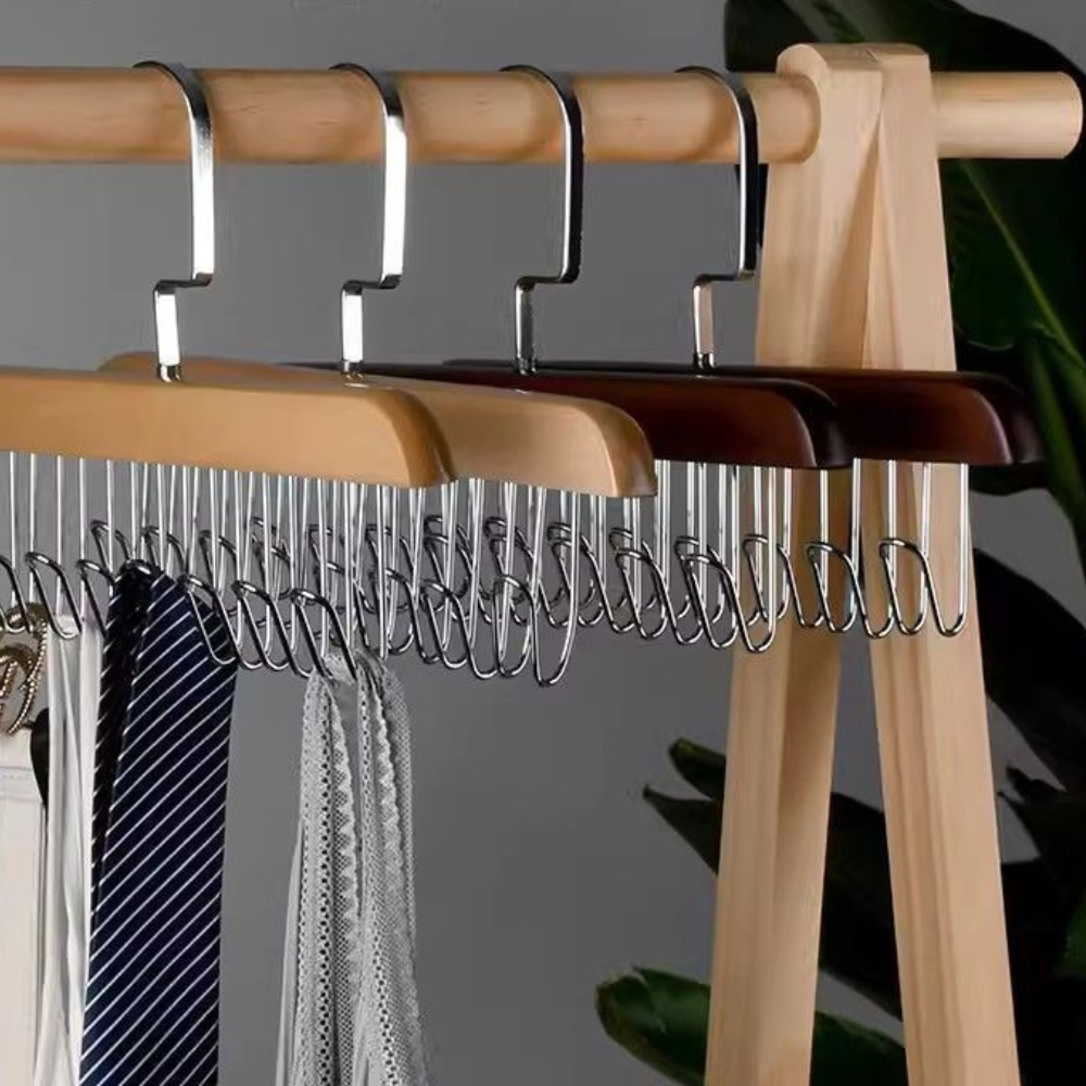 ตะขอไม้ ไม้แขวนเน็คไท 8ตะขอ แขวนชุดชั้นใน หมวก กระเป๋า