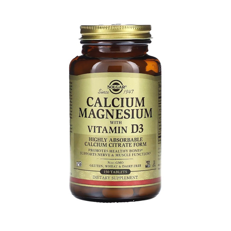 exp 03/2028 แคลเซียม แมกนีเซียม Solgar Calcium Magnesium with Vitamin D3-150 Tablets