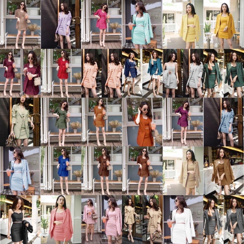 Set 3 ชิ้น เสื้อสูท + สายเดี่ยว + กระโปรง TW9924