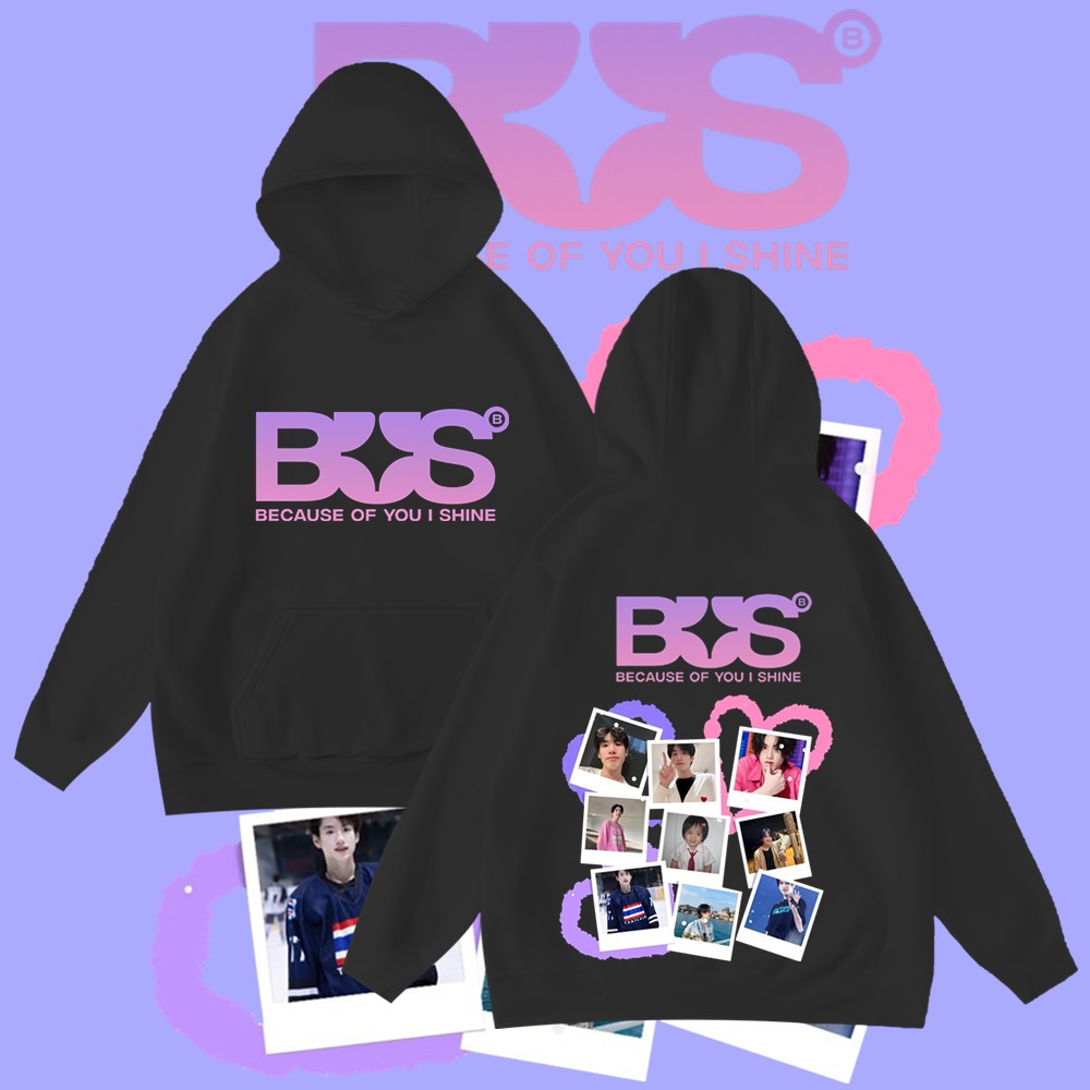เสื้อฮู้ดแขนยาว BUS ”Because of you i shine“ ผ้าCotton Women's Hoodie ใส่ได้ ทั้ง ชาย ใส่สบาย ไม่หด ไม่ย้ M-3XL
