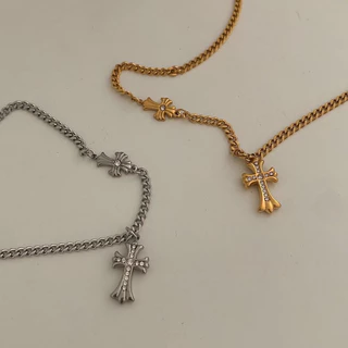 สร้อยสเตนเลส HER OBJECTIVE_HER DOUBLE CROSS PENDANT NECKLACE