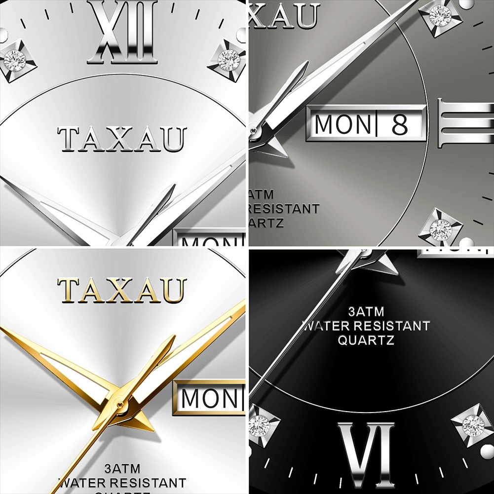 TAXAU นาฬิกาผู้ชาย กันน้ำ 100% แท้ ปฏิทิน สายสเตนเลส นาฬิกาควอตซ์ แฟชั่น ลำลอง นาฬิกาข้อมือผู้ชาย ของขวัญวันเกิดผู้ชาย