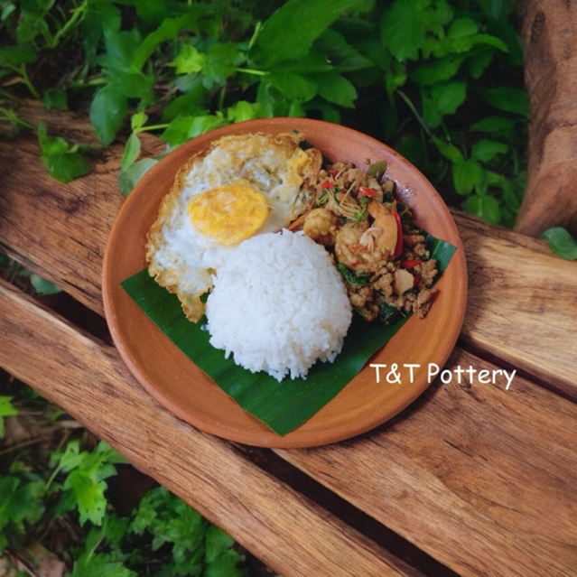 จานใส่อาหาร จานดินเผา ใบใหญ่ ขนาด 8 นิ้ว