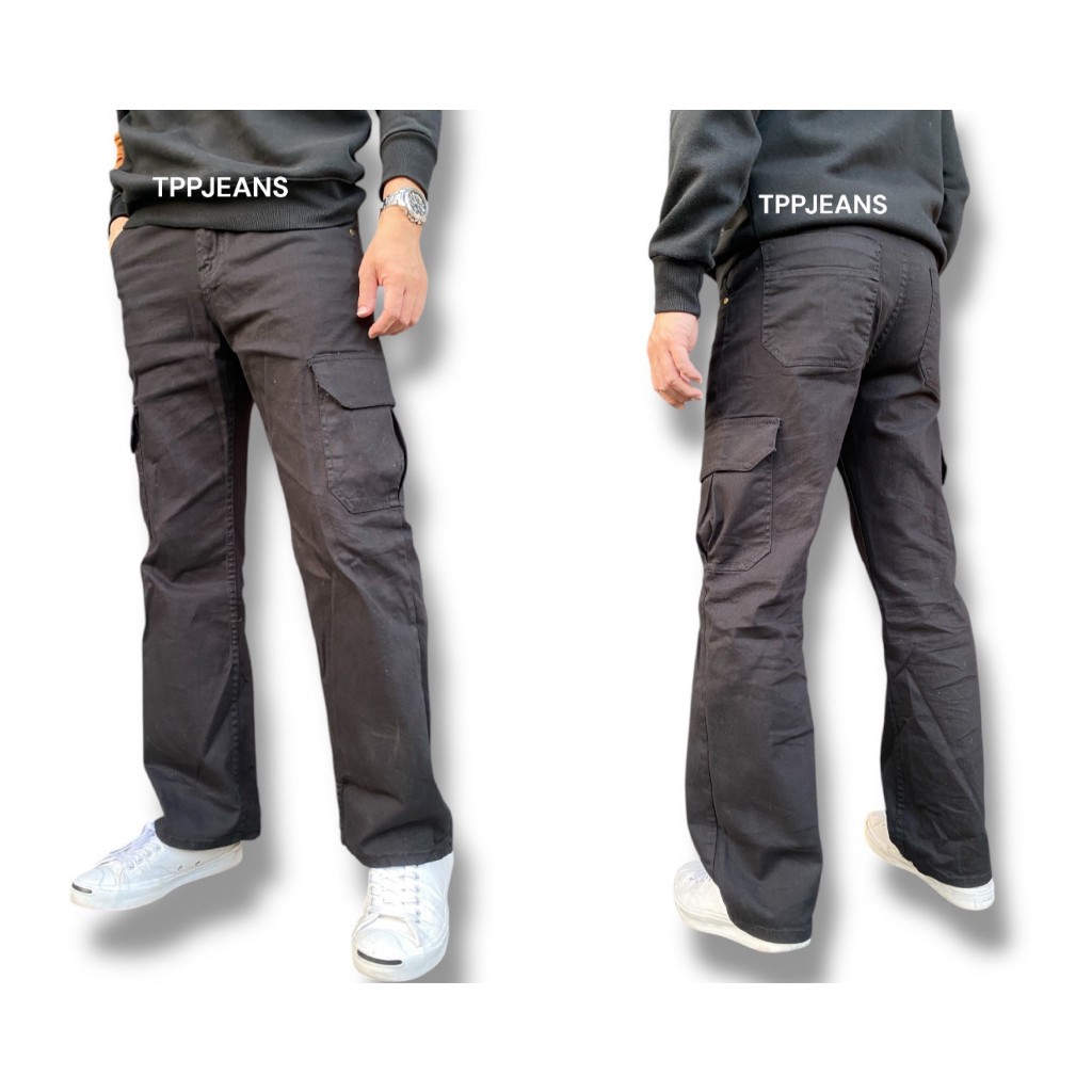 28”-42” JEANSEXPRESS CARGO BLACK กางเกงคาร์โก้ชาย กระเป๋าข้าง สีดำสนิท ผ้ายืด ใส่สบาย เป้าซิป รับชำระปลายทาง