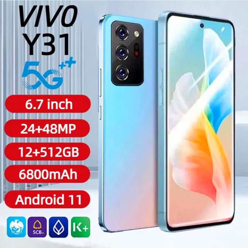 สมาร์ทโฟน vi V0 Y31 โทรศัพท์มือถือ 6.7 นิ้ว 12GB+512GB Android รองรับการ์ดคู่ 5G WiFi โทรศัพท์ราคาถู