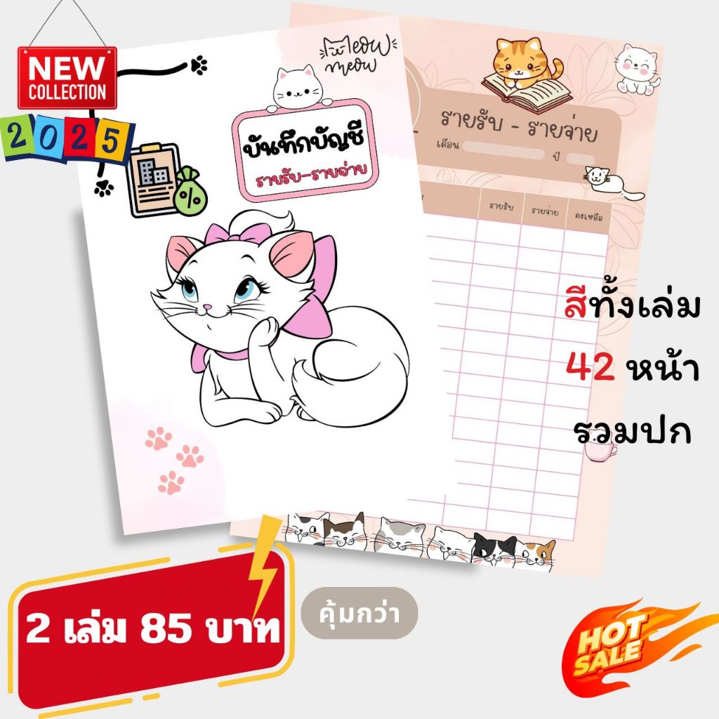 สมุดบันทึกรายรับรายจ่าย สีทั้งเล่ม ขนาด A5 80 แกรม 42 หน้า NEW 2025