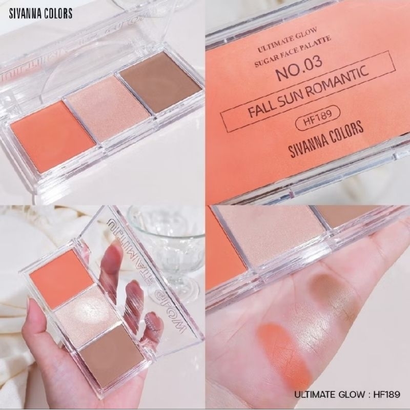 พาเลท 3in1 บลัชออน + ไฮไลท์ + คอนทัวร์ SIVANNA COLORS ULTIMATE GLOW.