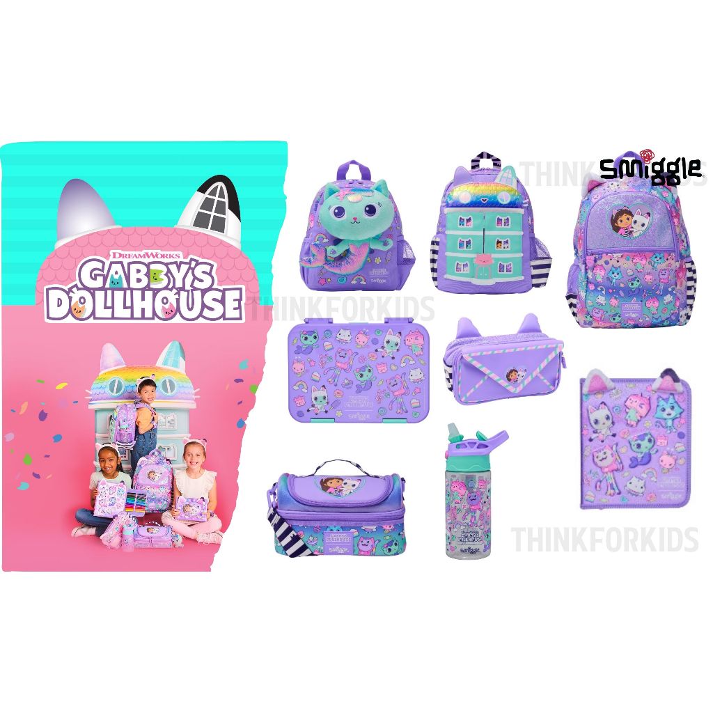 Smiggle Set Gabby's Dollhouse กระเป่าเป้ ถุงดินสอ กล่องข้าว bento ขวดน้ำ พร้อมส่งในไทย ของแท้