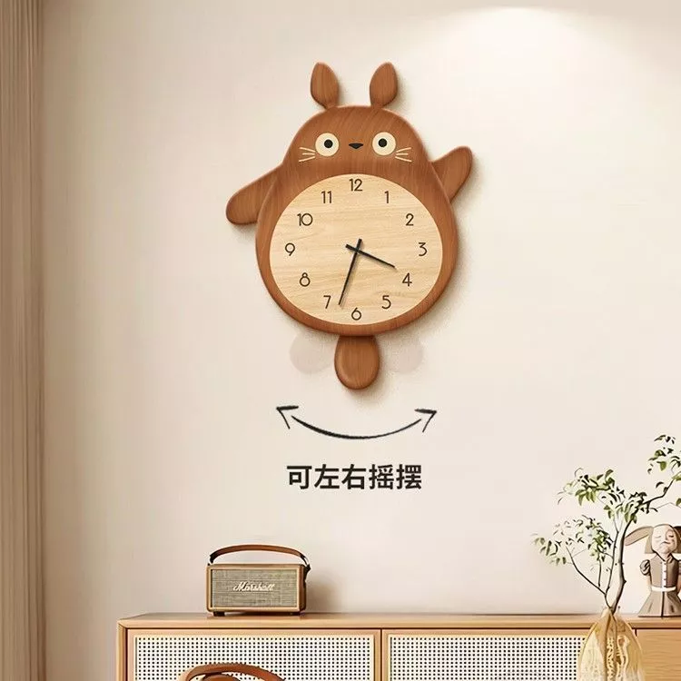 🔥นาฬิกาแขวน นาฬิกาแขวนสไตล์ไม้ Totoro ห้องนั่งเล่นนาฬิกาแขวนผนัง ตกแต่งห้องนั่งเล่น
