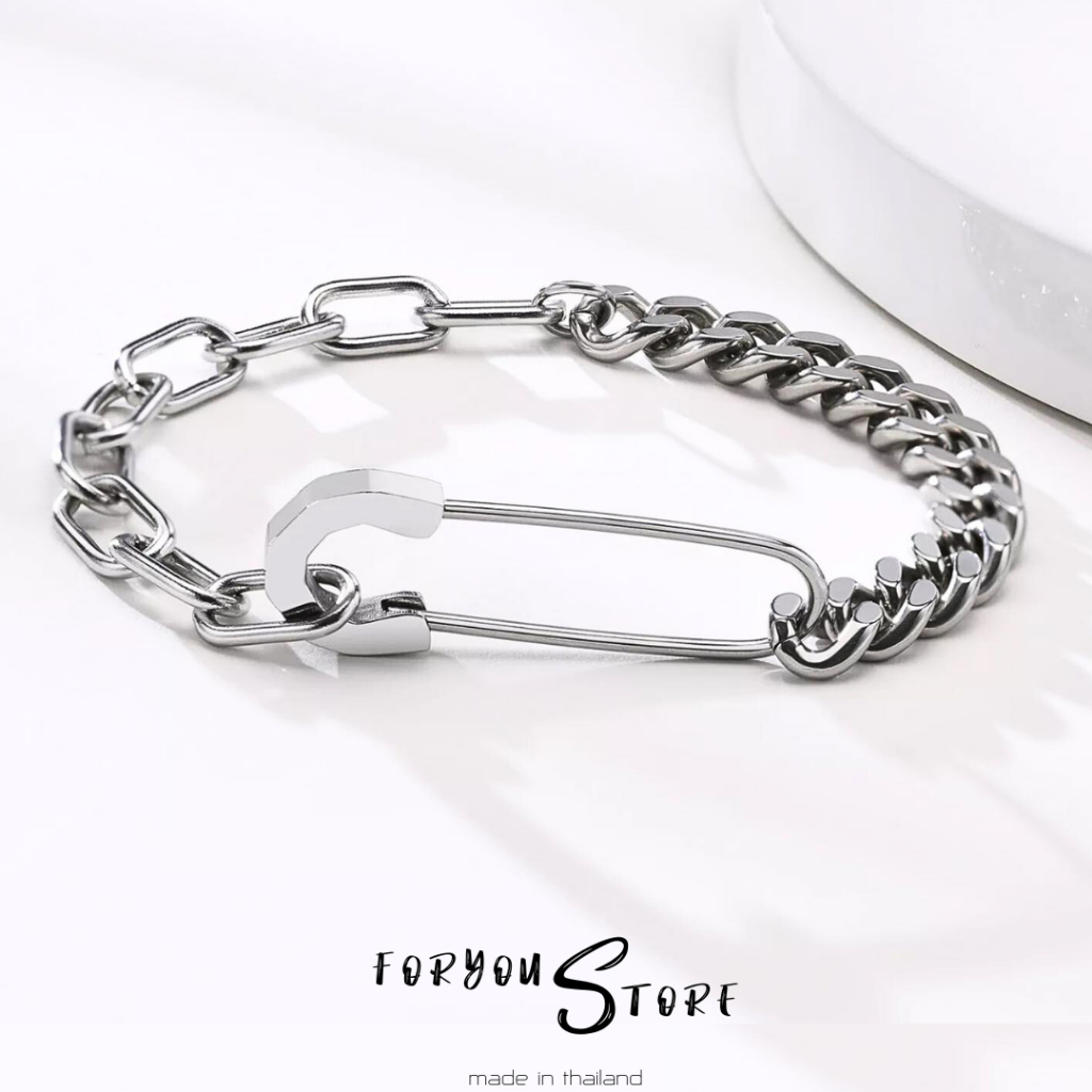 Foryou สร้อยข้อมือสแตนเลสแท้ กำไลสแตนเลสแท้ PIN Chain Bracelet