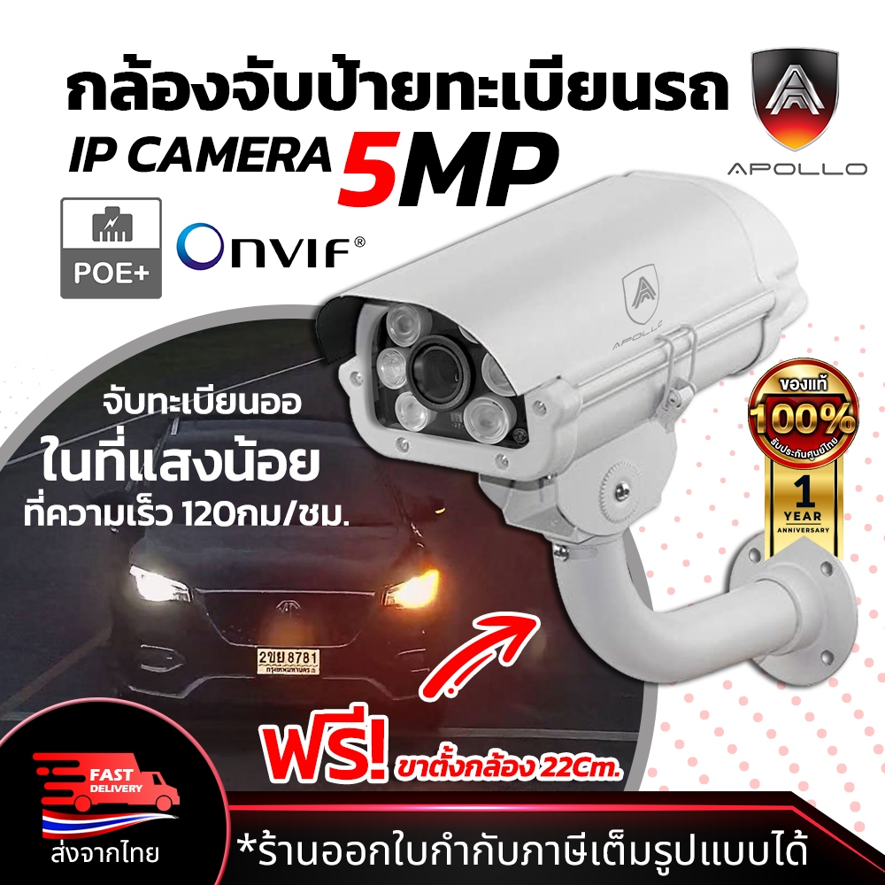 APOLLO กล้องส่องป้ายทะเบียนรถ กล้องPOE รุ่น APL-IPC-A559LPR IP Camera 5MP Outdoor ประกัน 1ปี