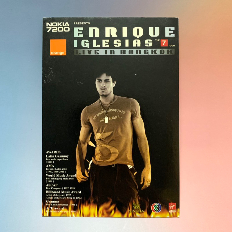 🛒 (พร้อมส่ง) โปสการ์ดคอนเสิร์ต ของแท้: Enrique Iglesias Live in Bangkok 2004 [Postcard/Pose2]