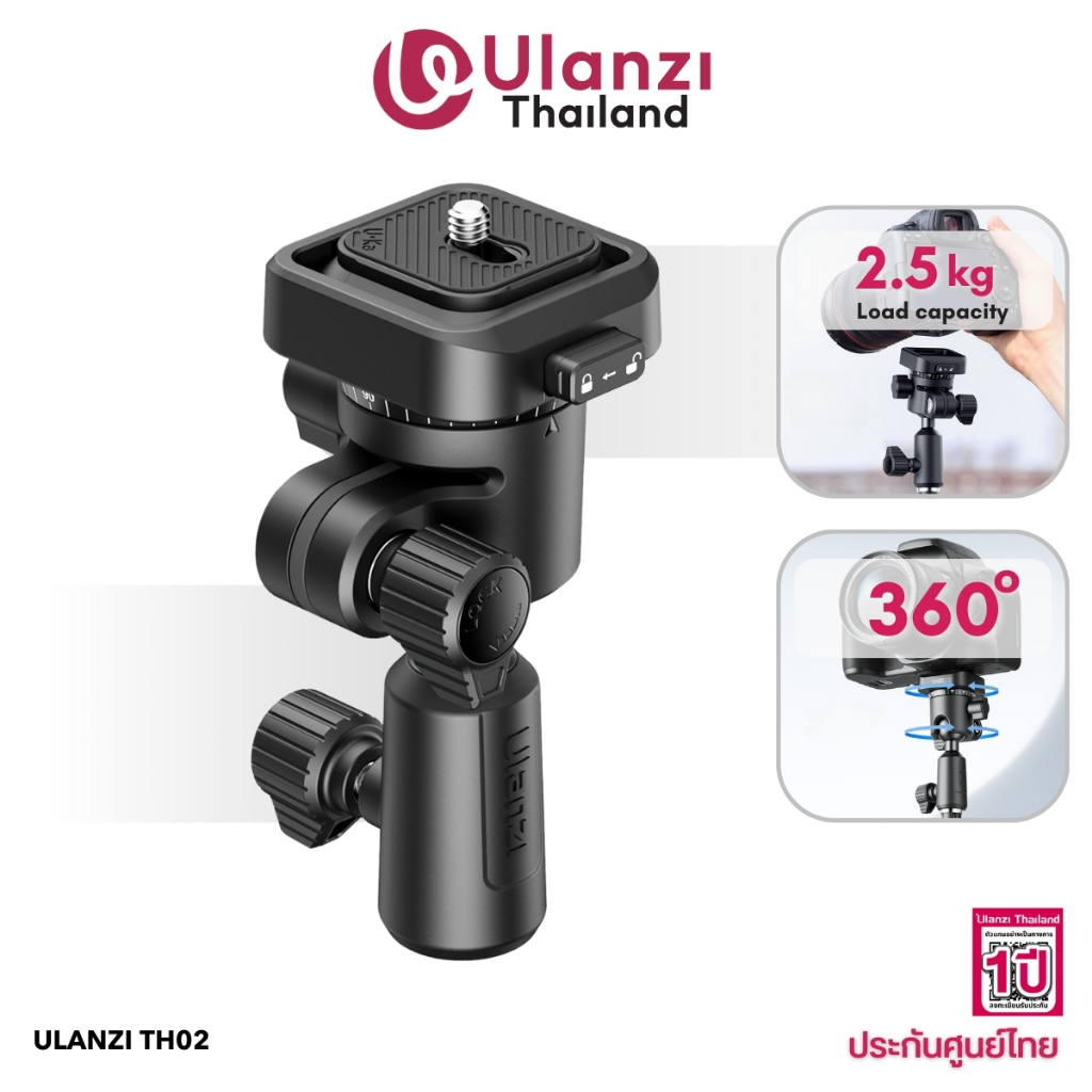 Ulanzi TH02 Uka Inverted Ball Head หัวบอล ต่อขาตั้ง พร้อมเพลทปลดเร็ว สำหรับ DSLR Mirrorless ไฟไลฟ์สด