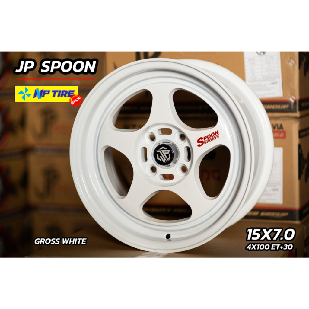 ล้อแม็ก JP SPOON 15x7.0 ET30 P.C.D 4/100 สี GLOSS WHITE ราคาต่อวง