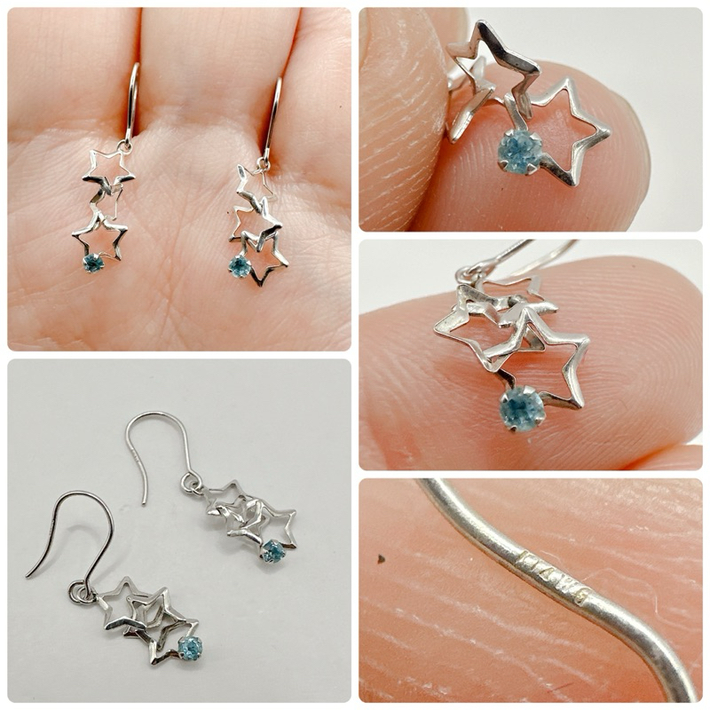 ต่างหูทองคำขาวแท้ K14WG แต่งพลอยแท้