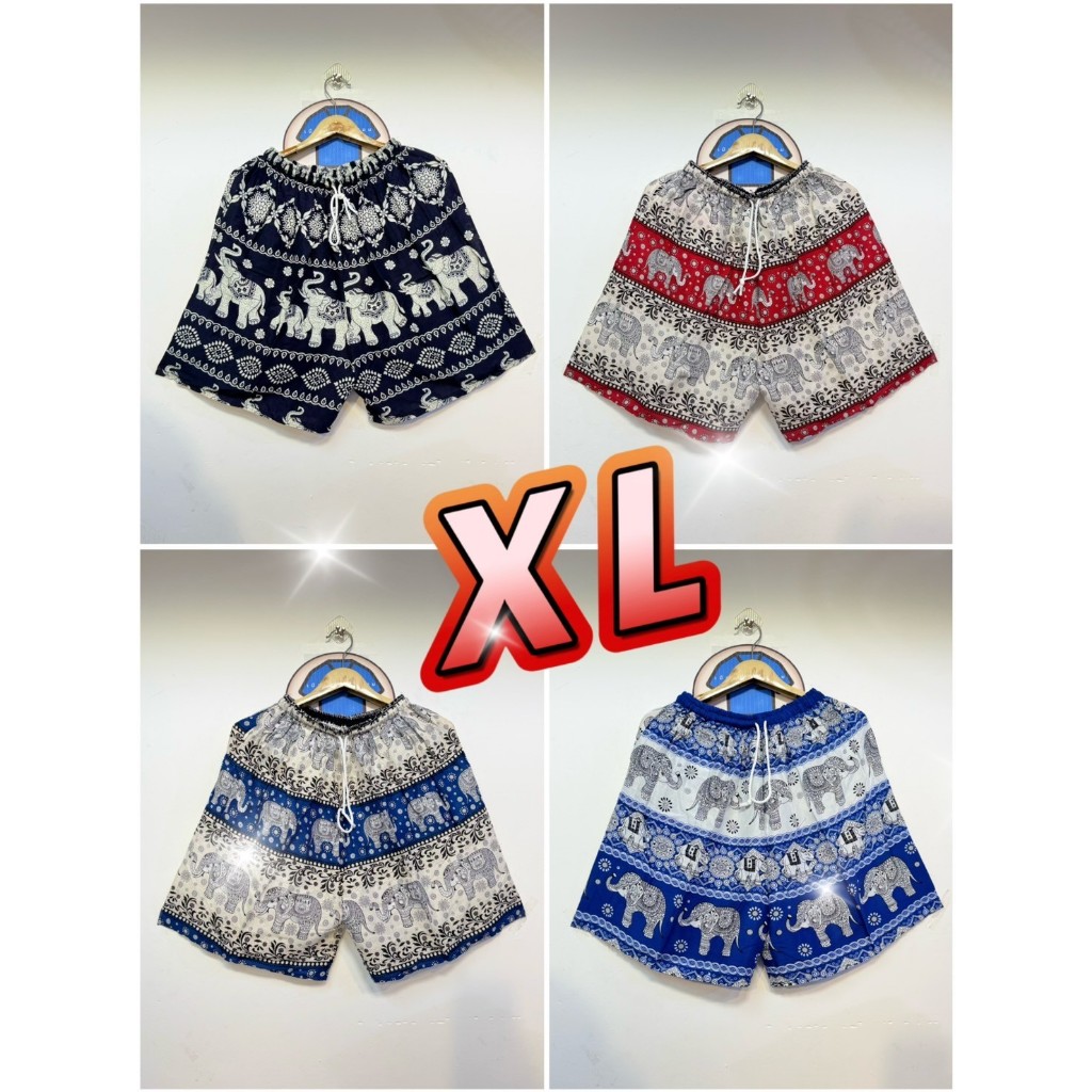 XL กางเกงลายช้างขาสั้น ไซส์ XL ผ้าแมมเบิร์ต งานไทย 100% ไม่มีช้างกลับหัว
