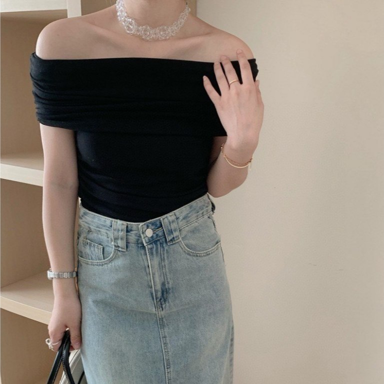 PP2508 เสื้อแฟชั่นปาดไหล่แต่งยกข้าง - PLOY