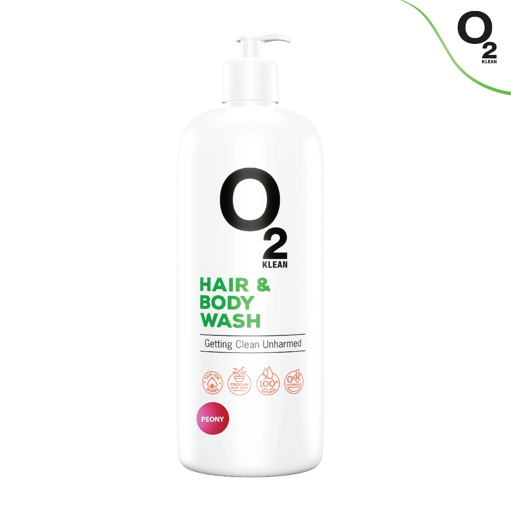 O2 Klean Hair & Body Wash สบู่เหลวและแชมพูในขวดเดียว กลิ่น Peony ขนาด 600 ml