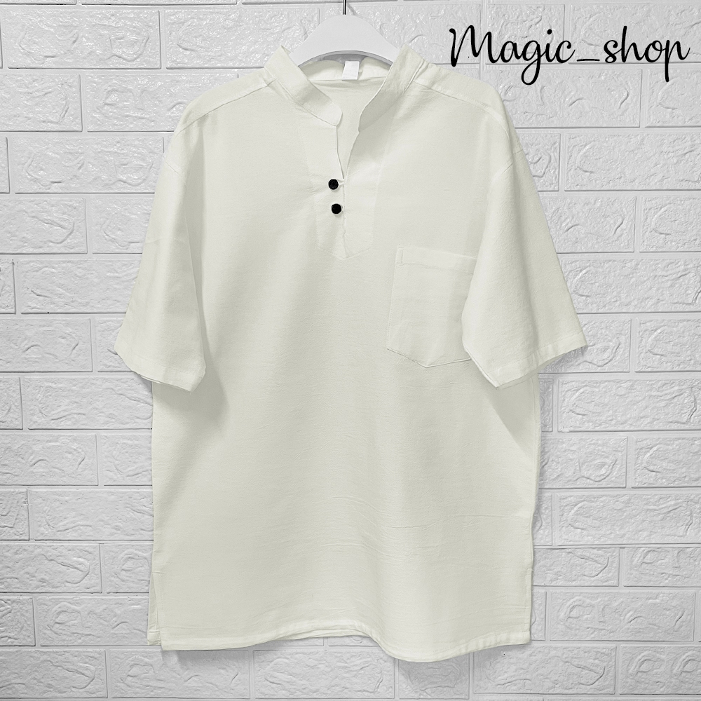 T&P เสื้อพื้นเมืองคอจีนผ้าฝ้าย (แขนสั้น) 2-3 กระดุม กระเป๋าหน้าไม่ปักลาย UNISEX