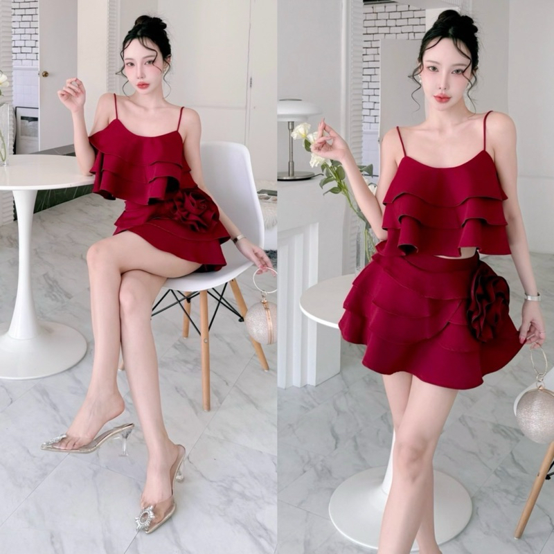 เซ็ทชั้นเลเยอร์สายเดี่ยวกุหลาบกระโปรง SR 4411