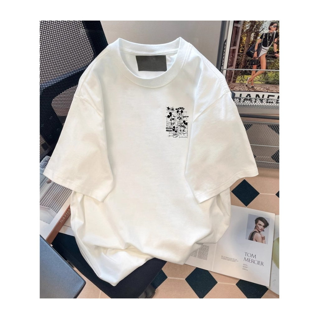 【ส่งจากไทย】เสื้อทีเชิร์ตขายดี คอกลม ผ้าฝ้ายสไตล์ย้อนยุคอเมริกันพิมพ์ลายมิกกี้แขนสั้น