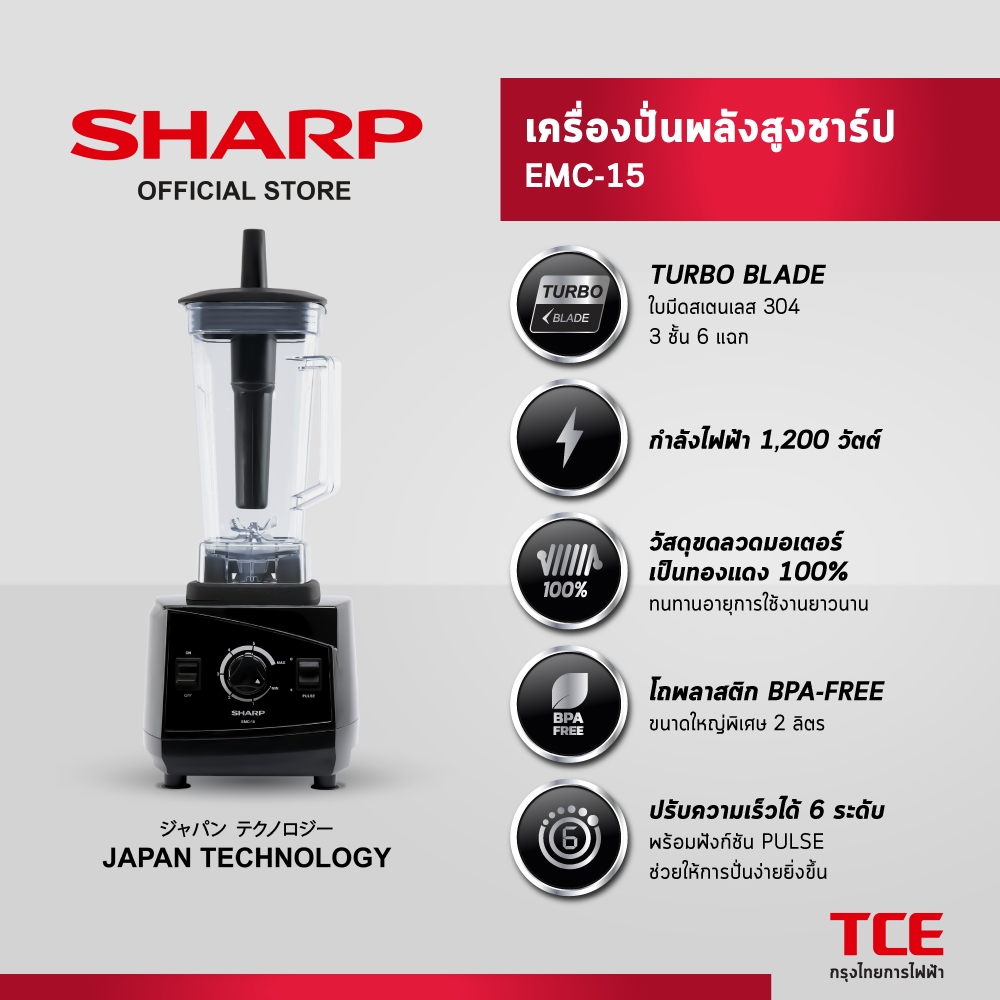 SHARP เครื่องปั่นพลังสูงชาร์ป EMC-15 รุ่น 1,200 วัตต์