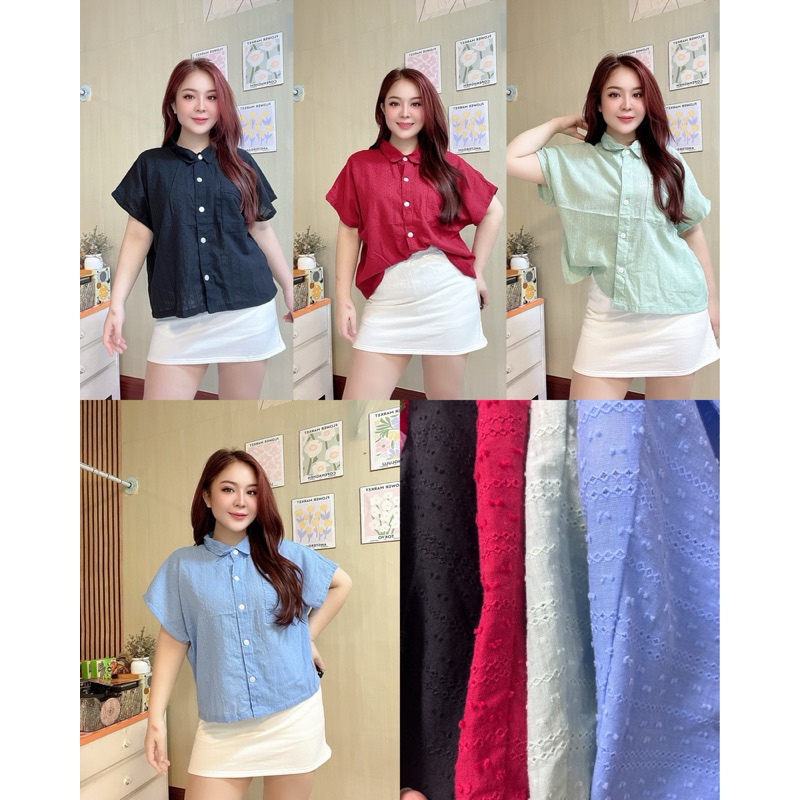 เสื้อคอตต้อนดอบบี้ลายปักในตัวลายน่ารัก ใส่สบายมีกระเป๋าหน้าอก กระดุมใช้งานได้จริง งานไม่มีสม็อค รอบอก 42-52 นิ้ว