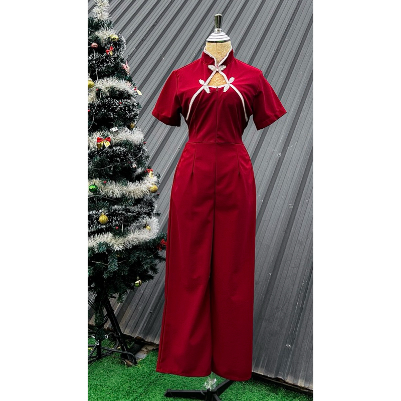 จั้มกางเกงกี่เพ้าคอจีน งานป้าย P.Pream Shop ซิปหน้าใส่ง่ายรูดง่าย