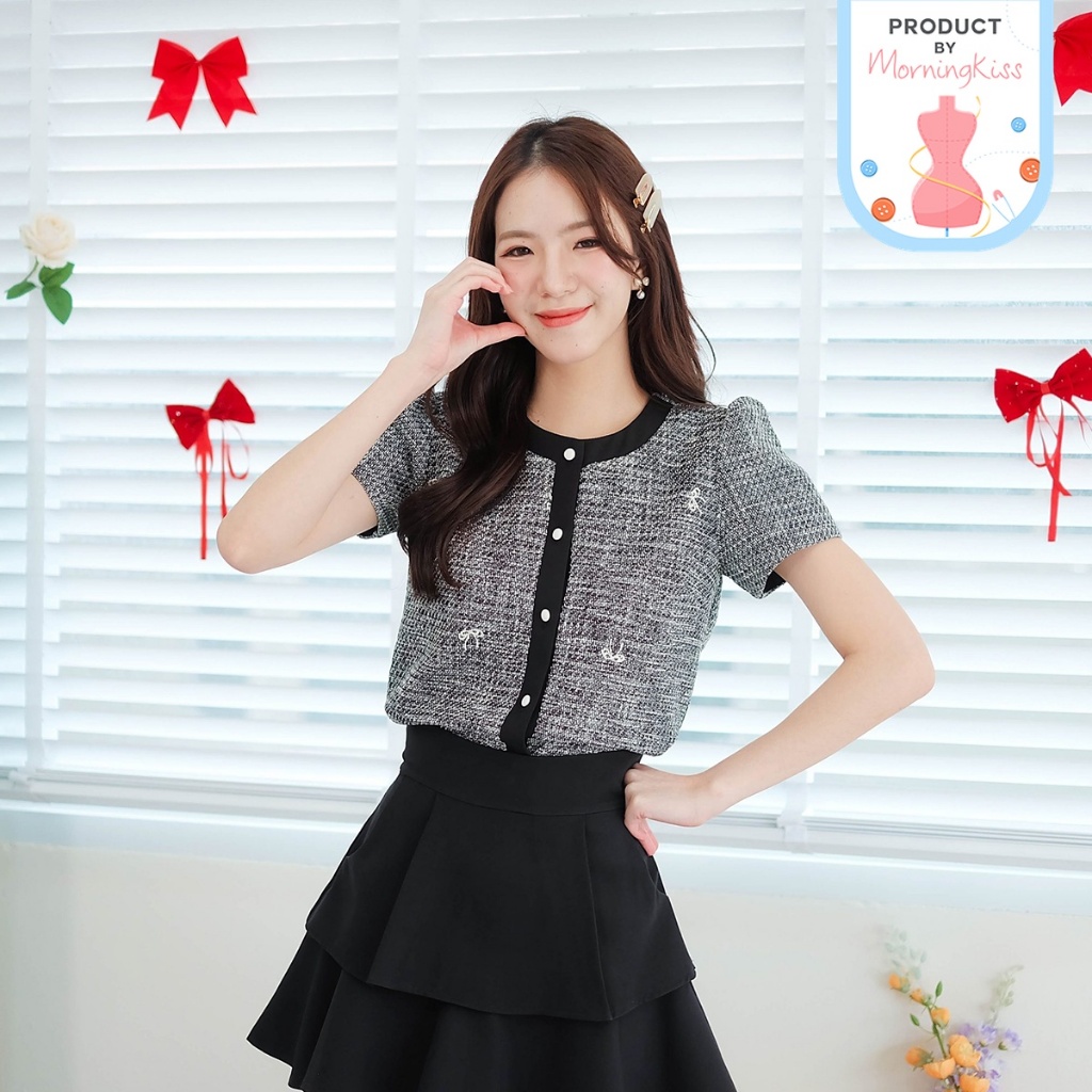 02-335 เสื้อแขนสั้นโทนสีดำขาว Mogan Midnight Blouse - 6 ไซส์