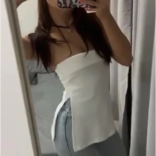 เสื้อเกาะอก ผ้าร่องนิ่มผ่าข้างสายฟอรอบอกครบไซร์ 32-50 นิ้ว