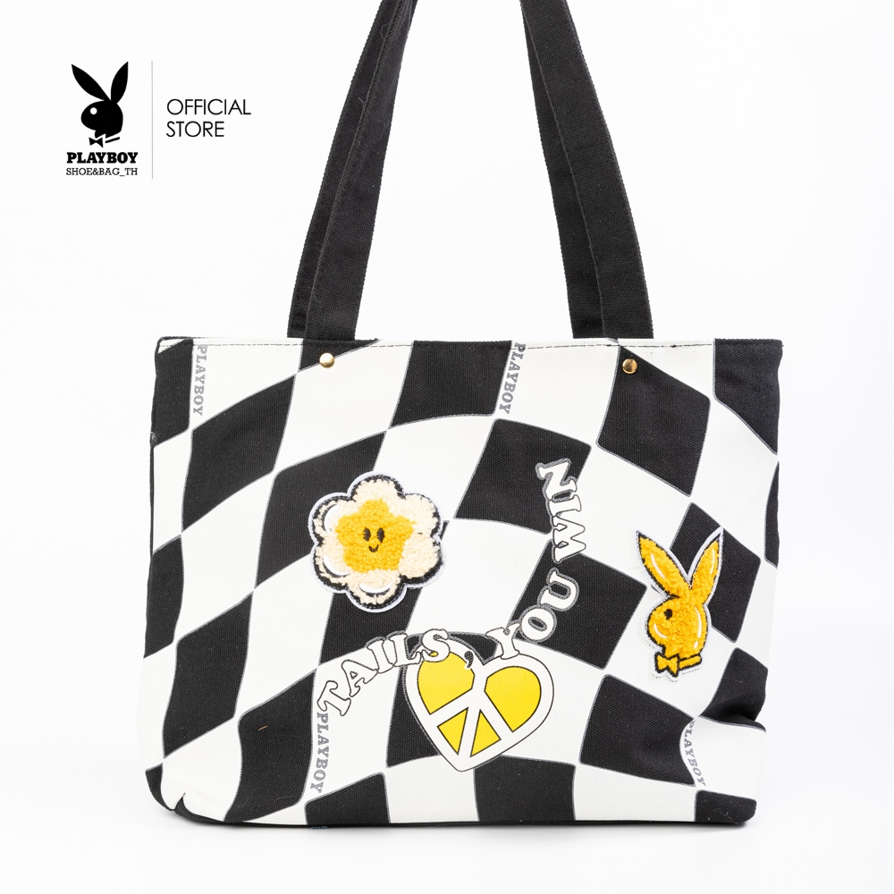 Playboy รุ่น Bunny Bloom กระเป๋าผ้าCANVAS รหัส ST-BS251PB126 ดีไซน์ ทรงTote Bag 