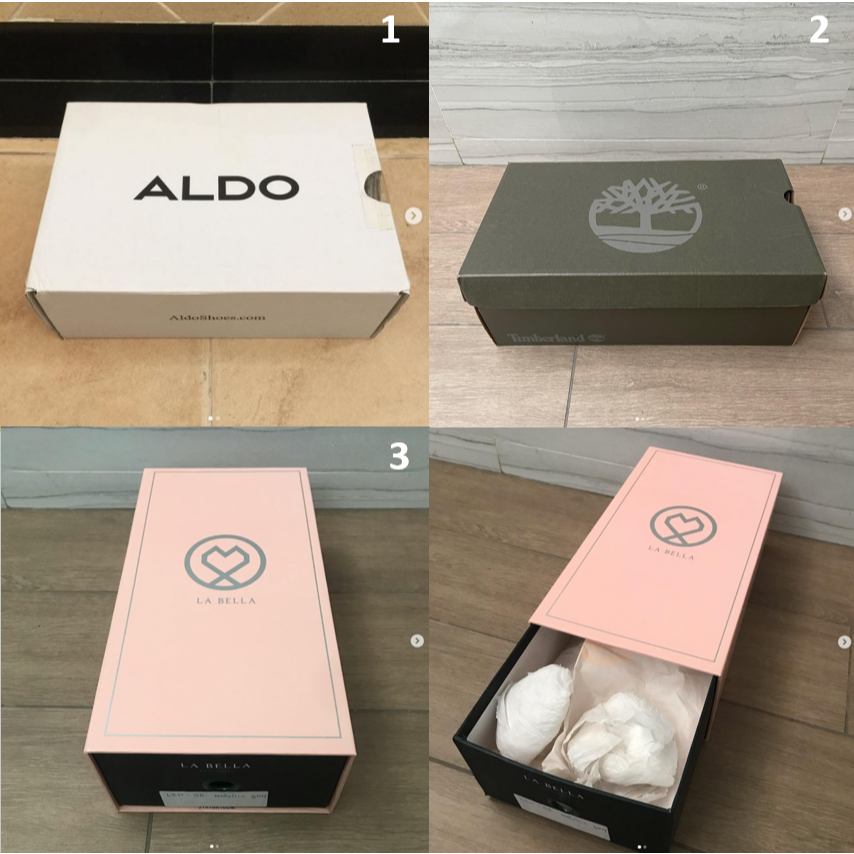 กล่องใส่รองเท้า กล่องรองเท้า แบรนด์ ALDO , Timberland และ LA BELLA ของแท้ พร้อมลายของแบรนด์ ซื้อจาก 