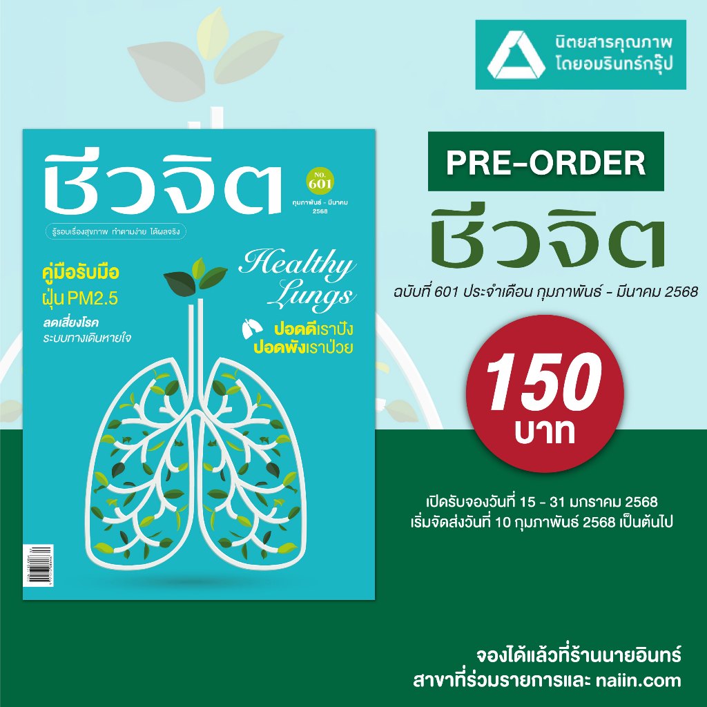 นิตยสารชีวจิต ฉ.601 กพ-มีค.68 ปอดดีเราปัง ปอดพังเราป่วย เจาะลึกวิตามินและแร่ธาตุ 40 Wellness แก้ไขปัญหาน้ำหนักอย่างเข้า