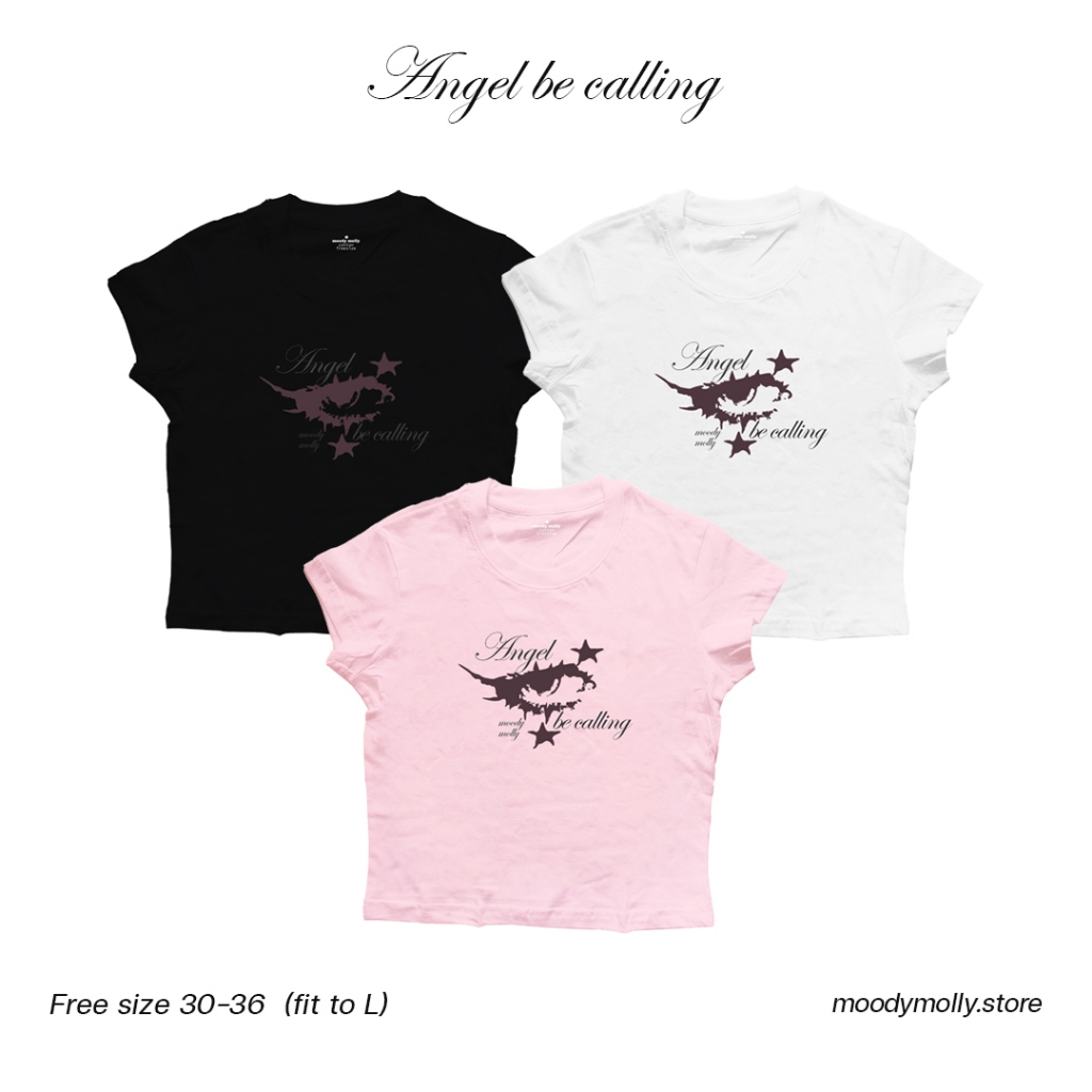 (moodymolly) เสื้อเบบี้ที babytee ลายเท่ๆ Angel be calling สีขาวผ้าไม่บาง