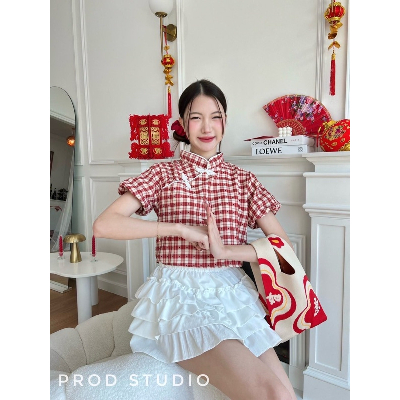 เสื้อตรุษจีน ลายสก้อต ป้ายโปรด