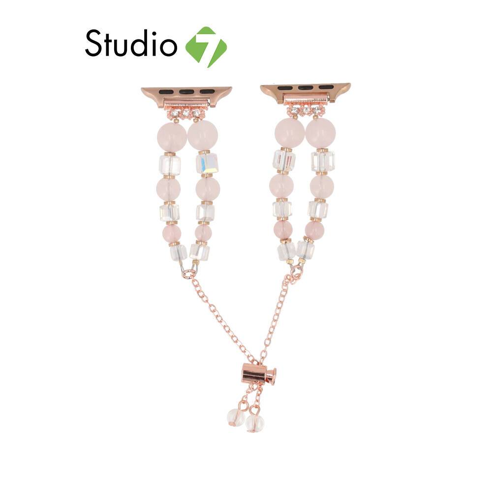 Blue Box สาย Apple Watch Strap Series 6,7,8,9,10,SE1,SE2,Ultra (44/45/46/49mm) Pink Gold Charms By S