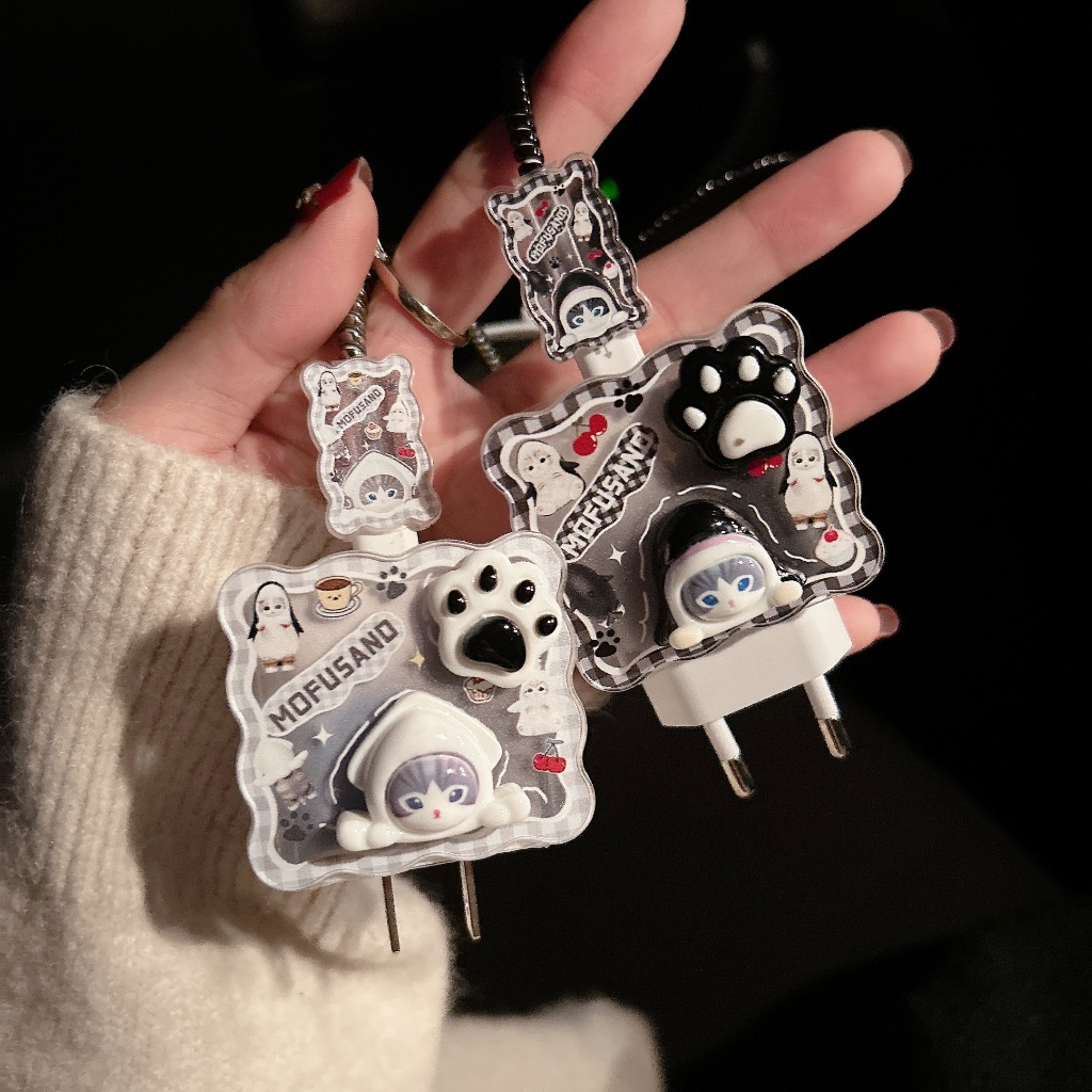 【 #9 แมวดำ 】ชุดเเต่งสายชาร์จสำหรับสายชาร์ 18w 20wเคสอะเเดปเตอร์20วัต ตัวกันสายหัก 35W