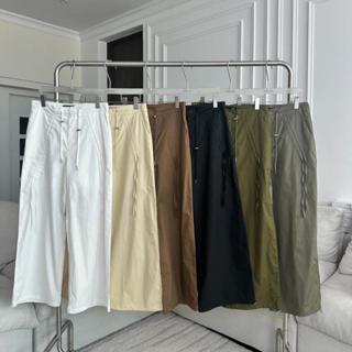 PTP252 กางเกงผ้าขายาวแต่งรูดเชือกด้านหน้า PROMTHONG