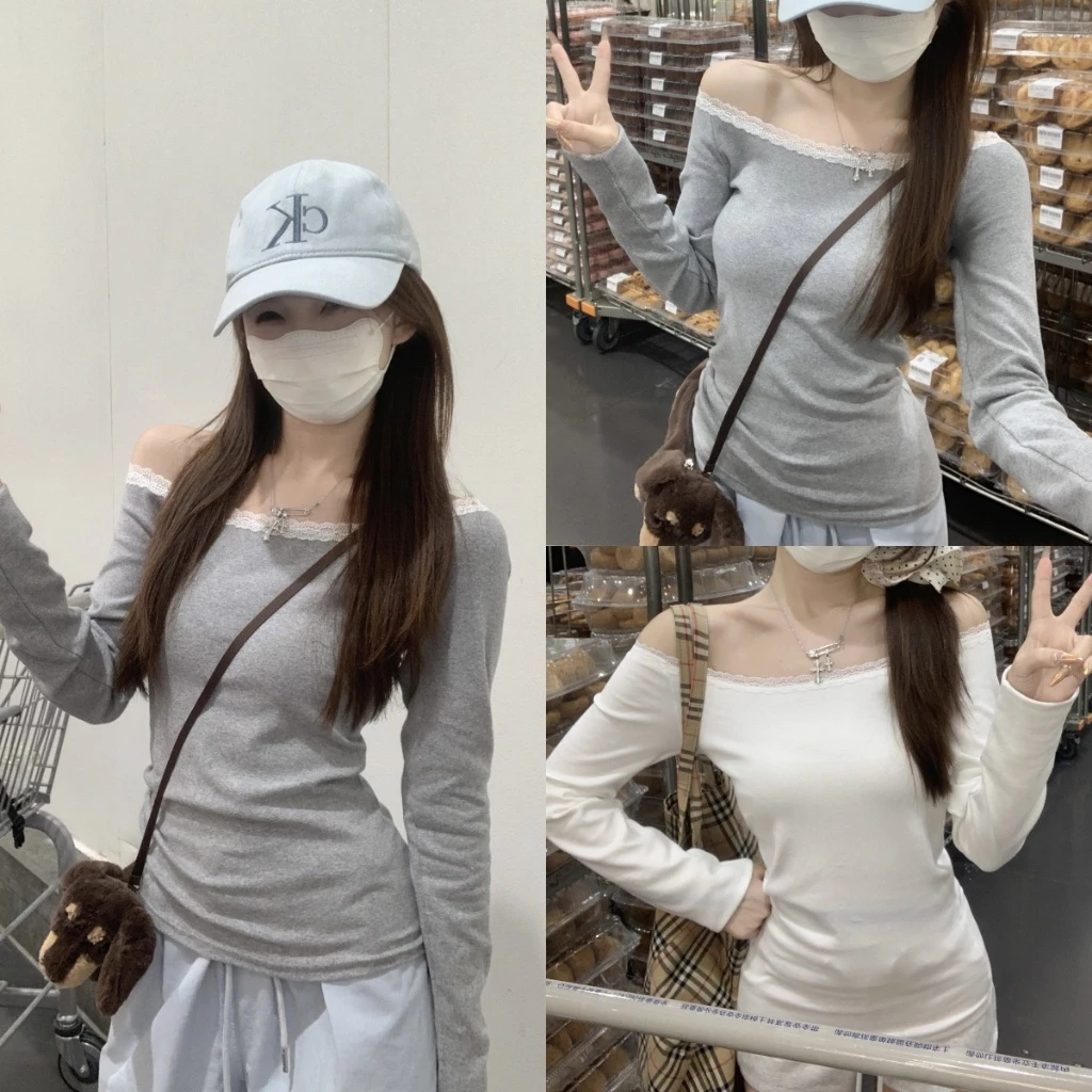 Beryl เสื้อปาดไหล่แขนยาวแต่งขอบลูกไม้ เนื้อผ้านุ่ม ใส่สบาย เซ็กซี่ และดูผอมเพรียว