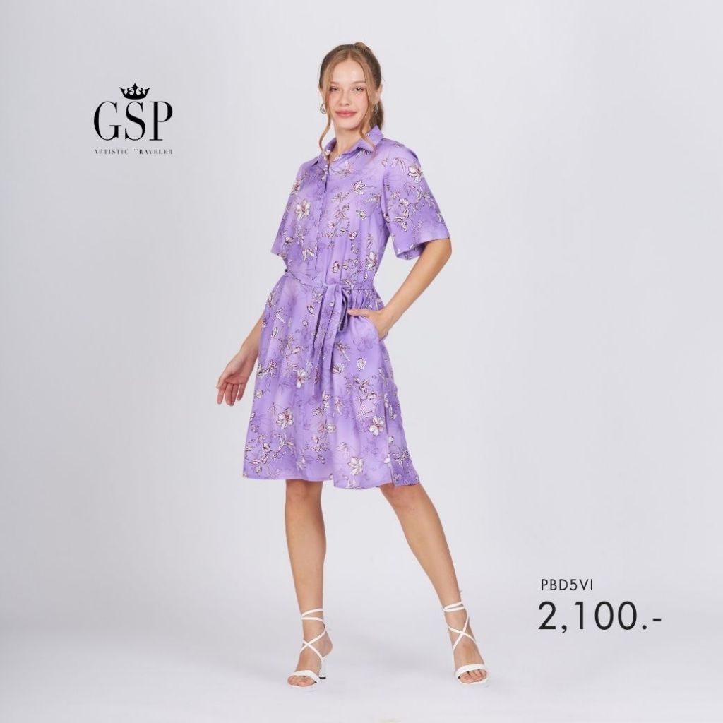 GSP Dress Artistic flowers เดรส แขนสั้น สีม่วง PBD5VI