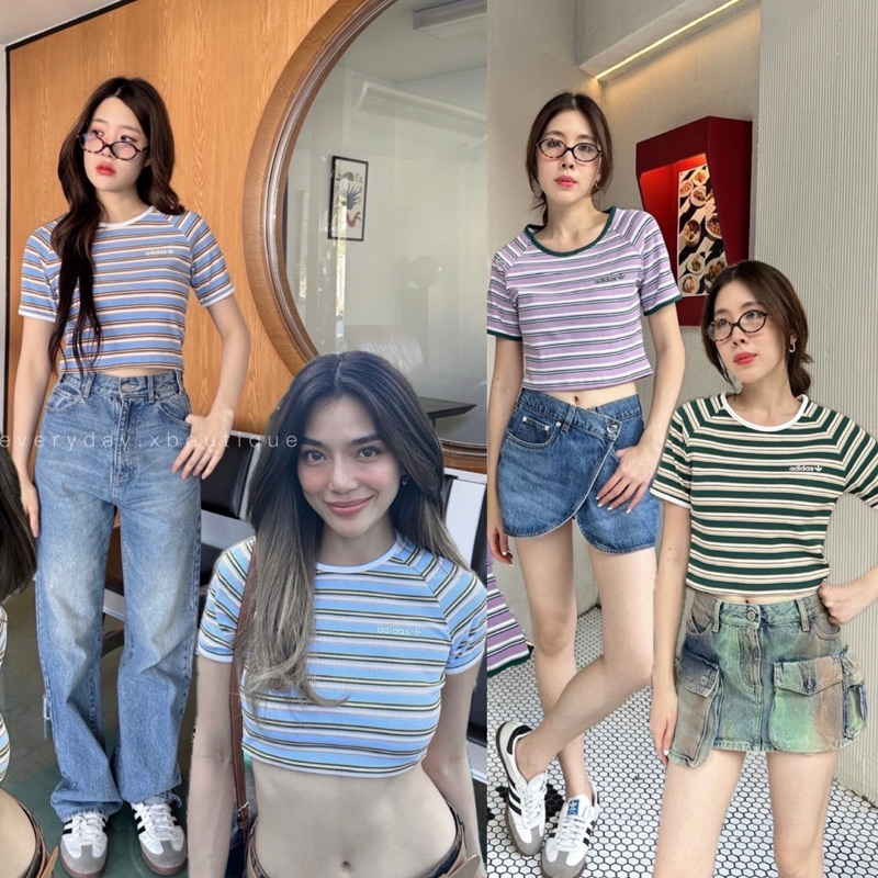 ADS x stripe crop (320฿) เสื้อครอปแขนสั้นลายริ้ว คอกลมแบรนด์ดัง คอลใหม่ สีสันสดใสน่ารักมากกกก ใส่แล้วคิ้วท์สุด valen